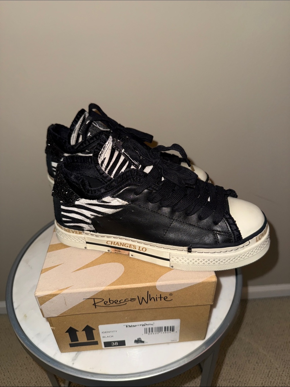 Women's Black & White Zebra-Accent Sneakers